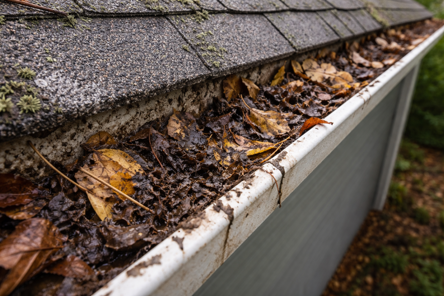 Cleaning Spring Rain Gutters With Pressure Washer Before