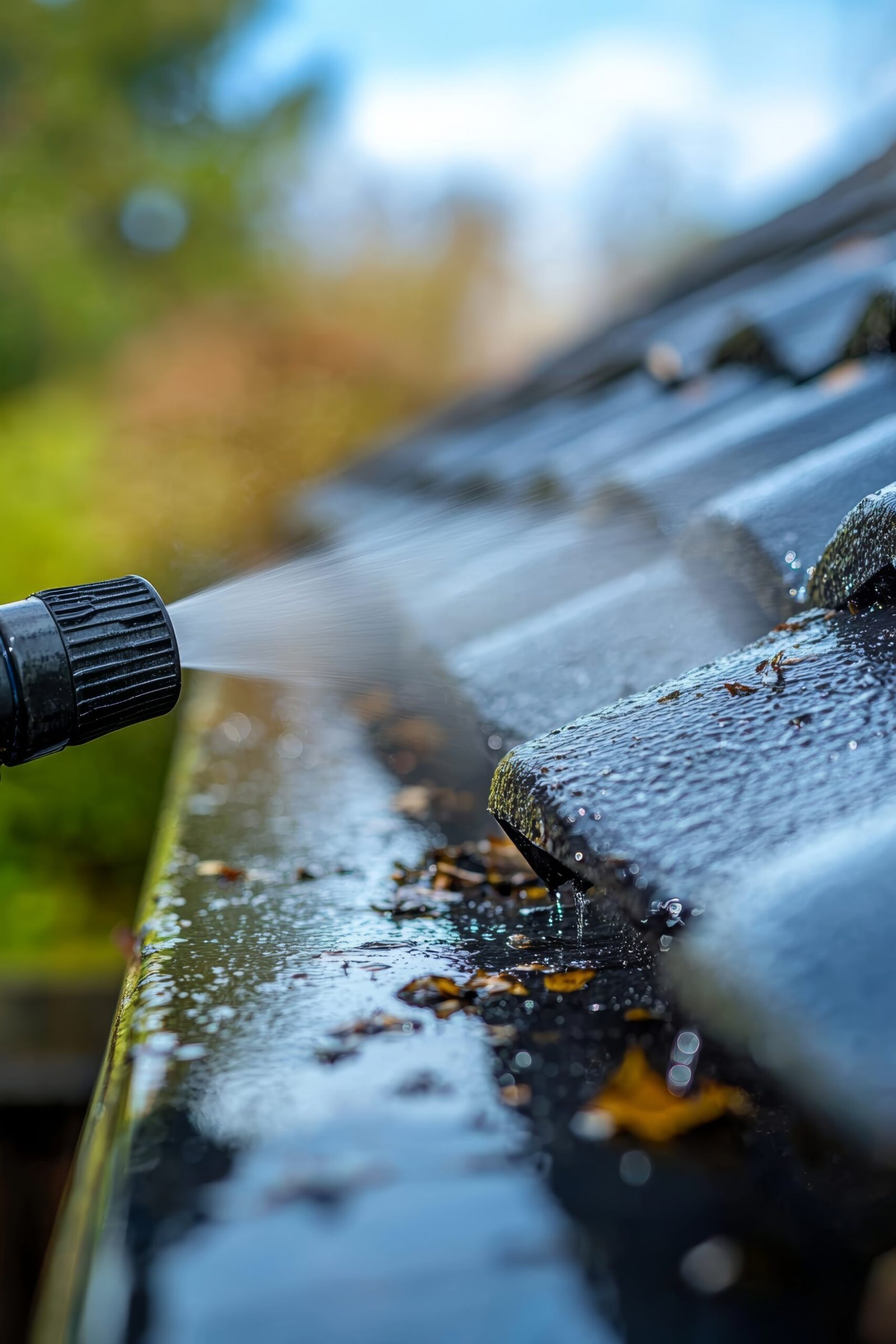 Cleaning Spring Rain Gutters With Pressure Washer
